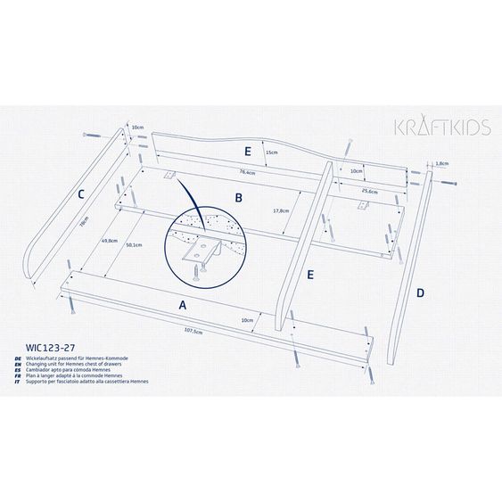 Kraftkids Changing top XXL - for IKEA Hemnes chest of drawers with divider - Extra wide - White