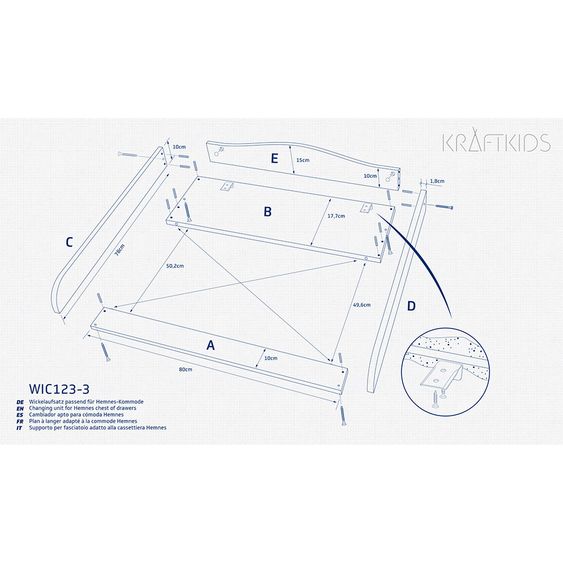Kraftkids Changing top XXL - for IKEA Hemnes chest of drawers with divider - Extra wide - White