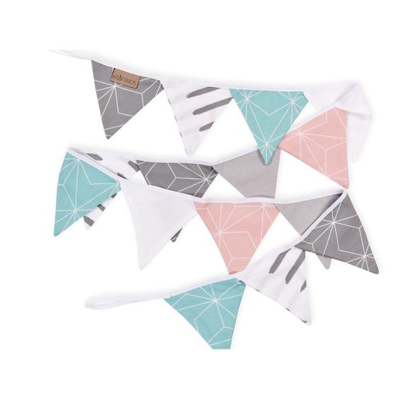 Kraftkids Wimpelkette - mit Diamantenkontur - Mint / Rosa / Grau