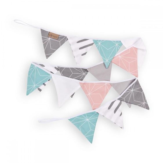 Kraftkids Wimpelkette - mit Diamantenkontur - Mint / Rosa / Grau