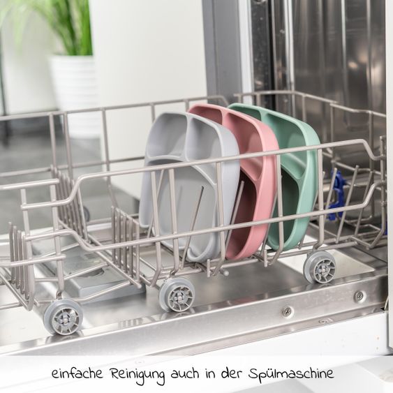 LaLoona 12-tlg. Esslern-Set für Stokke Tripp Trapp - Hochstuhl Sitzkissen + 2x Teller + 2x Besteck + 5x Klettlätzchen - Grau Salbei