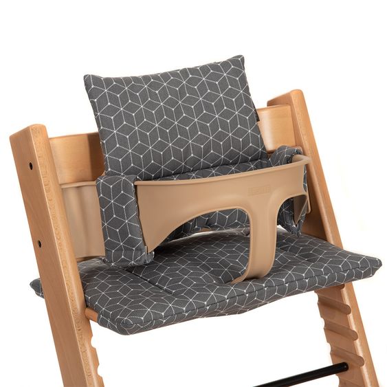 LaLoona 12-tlg. Esslern-Set für Stokke Tripp Trapp - Hochstuhl Sitzkissen + 2x Teller + 2x Besteck + 5x Klettlätzchen - Grau Salbei