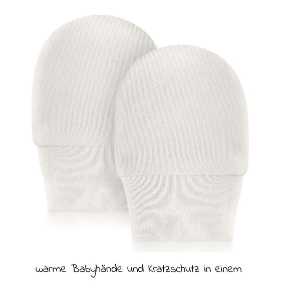 LaLoona 18-piece first baby set including 3 swaddling bodysuits, 2 rompers, 2 pyjamas, 2 first baby hats, 3 pairs of scratch mittens & 6 pairs of first baby socks - natural white - size 50/56
