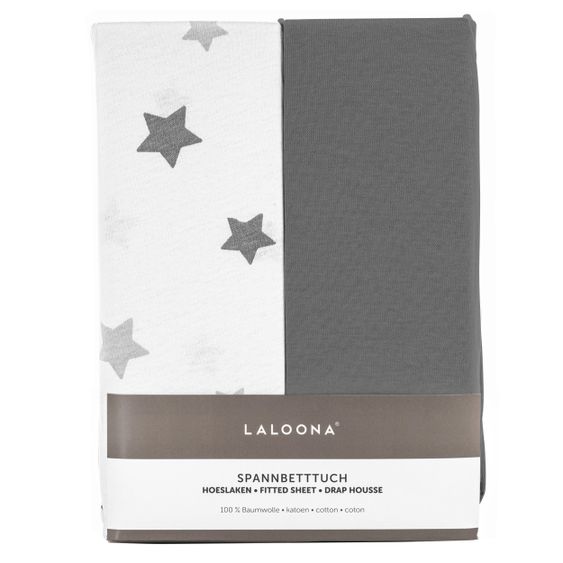 LaLoona Pack of 2 fitted sheet for crib 60 x 120 / 70 x 140 cm - gray stars