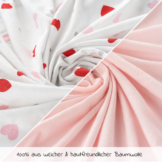 LaLoona 2er Pack Spannbetttuch für Kinderbett 60 x 120 / 70 x 140 cm - Rosa Herzen