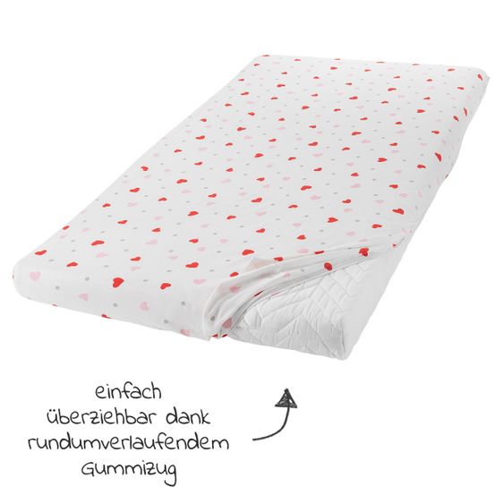 LaLoona 2er Pack Spannbetttuch für Kinderbett 60 x 120 / 70 x 140 cm - Rosa Herzen
