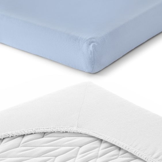 LaLoona Pack of 2 fitted sheet for crib 60 x 120 / 70 x 140 cm - White Light Blue