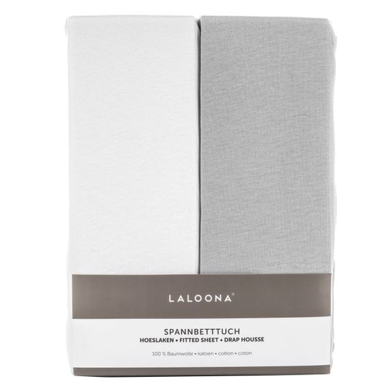 LaLoona 2-pack fitted sheet for crib 60 x 120 / 70 x 140 cm - white light gray