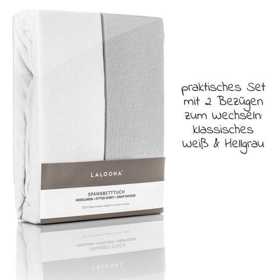LaLoona 2-pack fitted sheet for crib 60 x 120 / 70 x 140 cm - white light gray