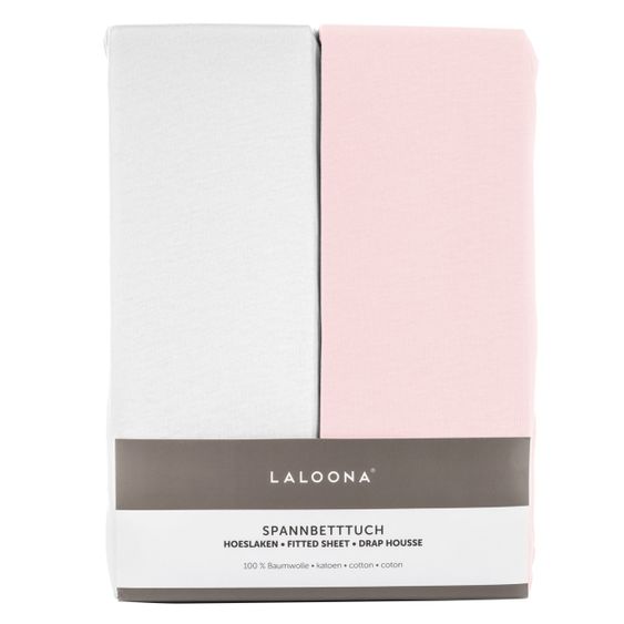 LaLoona Pack of 2 fitted sheet for crib 60 x 120 / 70 x 140 cm - White Pink
