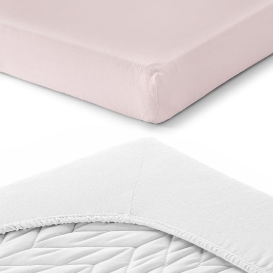 LaLoona Pack of 2 fitted sheet for crib 60 x 120 / 70 x 140 cm - White Pink
