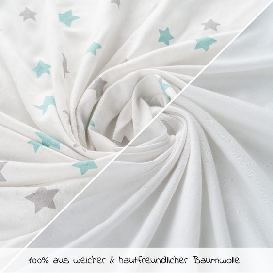 LaLoona 2er Pack Spannbetttuch für Kinderbett 60 x 120 / 70 x 140 cm - Weiß Sterne Grau Mint