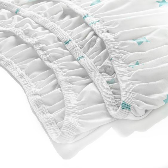LaLoona 2er Pack Spannbetttuch für Kinderbett 60 x 120 / 70 x 140 cm - Weiß Sterne Grau Mint