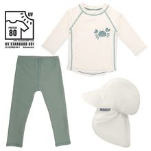 3-pc. Bath Set Shirt, Leggings & Sun Hat with UV Protection - Offwhite / Sage Green - Size: 74/80