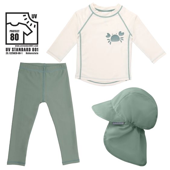 https://media.babyartikel.de/laloona-3-tlg-bade-set-shirt-leggings-schirmmutze-mit-uv-schutz-krabbe-salbeigrun-offwhite-gr-86-92-set-1858-d0.png?preset=large
