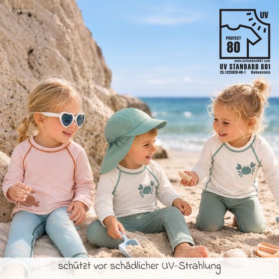 LaLoona 3-pc. Bath Set Shirt, Leggings & Sun Hat with UV Protection - Sage Green / Offwhite - Size: 98