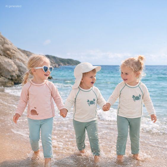 LaLoona 3-pc. Bath Set Shirt, Leggings & Sun Hat with UV Protection - Sage Green / Offwhite - Size: 98