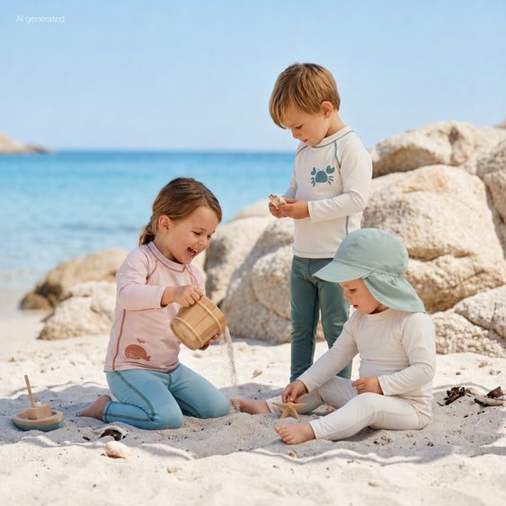 LaLoona 3-pc. Bath Set Shirt, Leggings & Sun Hat with UV Protection - Sage Green / Offwhite - Size: 98