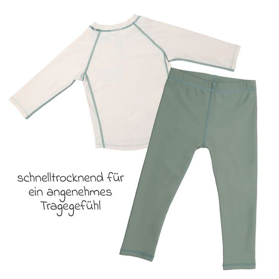 LaLoona 3-pc. Bath Set Shirt, Leggings & Sun Hat with UV Protection - Sage Green / Offwhite - Size: 98