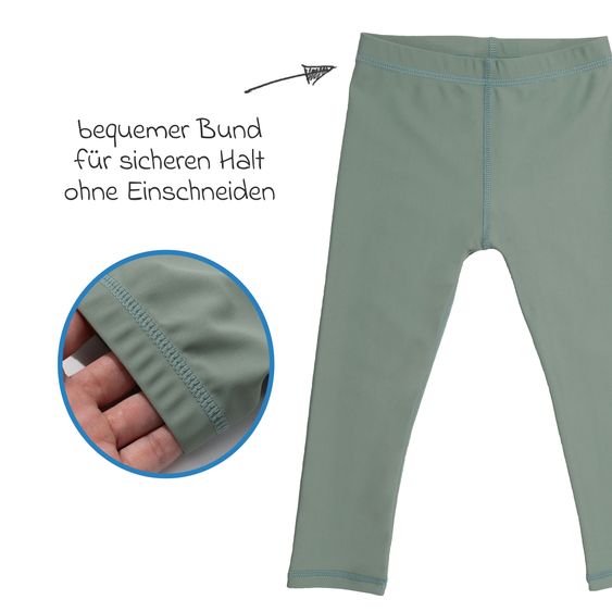 LaLoona 3-pc. Bath Set Shirt, Leggings & Sun Hat with UV Protection - Sage Green / Offwhite - Size: 98
