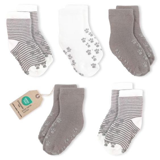 LaLoona Anti-Rutsch Socken / Krabbelsocken / Stoppersocken 5er Pack - Natur - Gr. 17/18