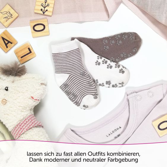 LaLoona Anti-Rutsch Socken / Krabbelsocken / Stoppersocken 5er Pack - Natur - Gr. 17/18