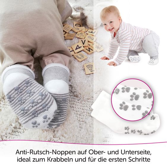 LaLoona Anti-Rutsch Socken / Krabbelsocken / Stoppersocken 5er Pack - Natur - Gr. 19/20