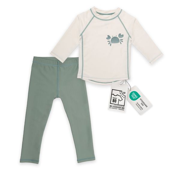 LaLoona Bade-Set Shirt & Leggings mit UV-Schutz - Krabbe - Offwhite / Mint - Gr. 74/80