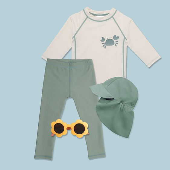 LaLoona Bade-Set Shirt & Leggings mit UV-Schutz - Krabbe - Offwhite / Mint - Gr. 74/80
