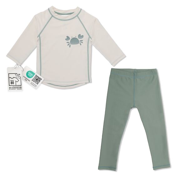 LaLoona Swim set shirt & leggings with UV protection - Crab - Offwhite / Mint - Size 98