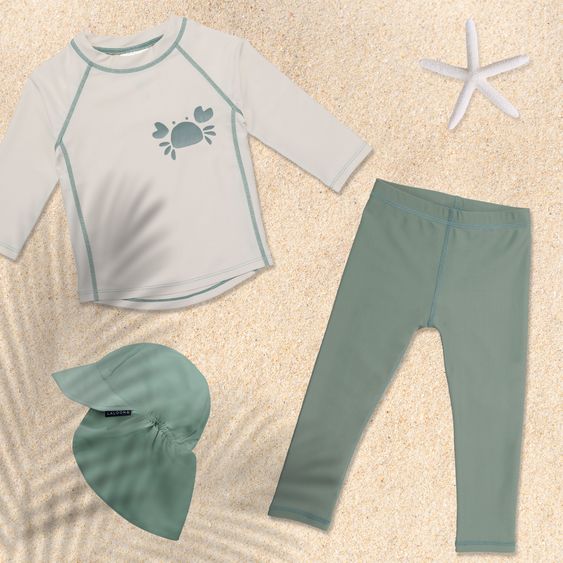 LaLoona Swim set shirt & leggings with UV protection - Crab - Offwhite / Mint - Size 98