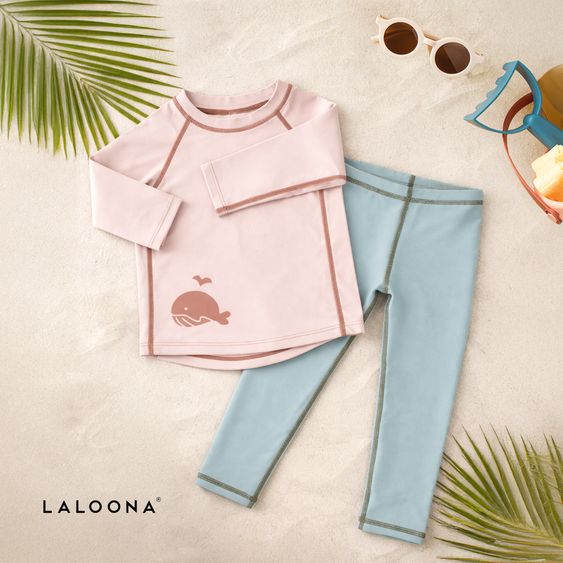LaLoona Bade-Set Shirt & Leggings mit UV-Schutz - Wal - Rosé / Hellgrün - Gr. 98
