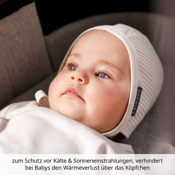 LaLoona First hat / baby hat 2-pack to tie - Stripes - Light Taupe - Size 50/56