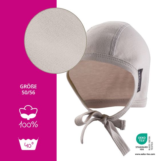 LaLoona First hat / baby hat 2-pack to tie - Stripes - Light Taupe - Size 50/56