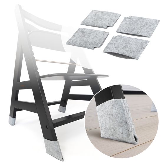 LaLoona Felt glides for highchairs 4-pack - suitable for Hauck Alpha, Beta and Roba Sit Up - gray