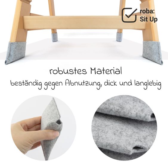 LaLoona Felt glides for highchairs 4-pack - suitable for Hauck Alpha, Beta and Roba Sit Up - gray