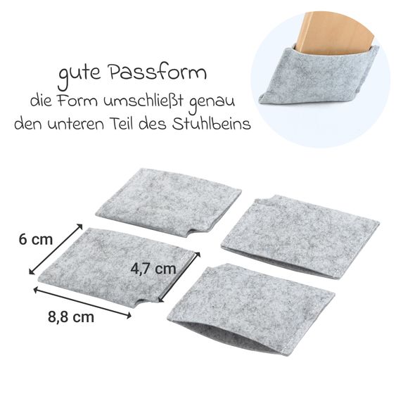 LaLoona Felt glides for highchairs 4-pack - suitable for Hauck Alpha, Beta and Roba Sit Up - gray