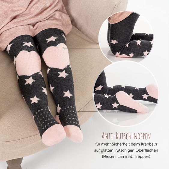 LaLoona Crawling tights 2-pack - stars pink + stripes gray - size 86/92