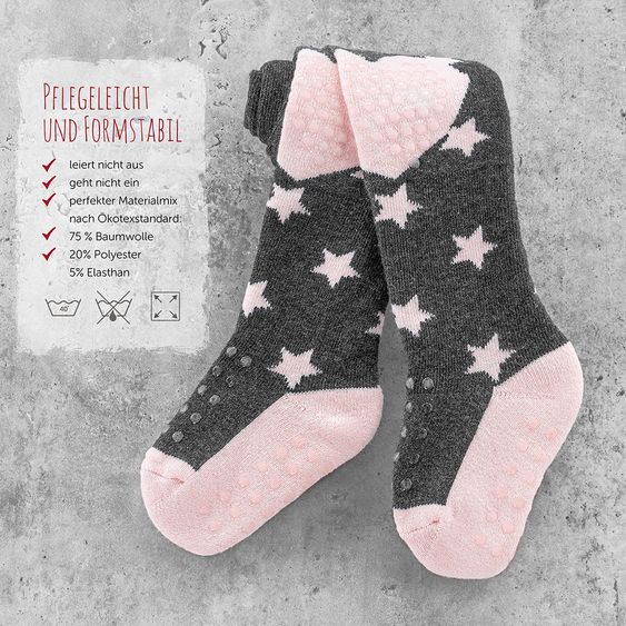 LaLoona Crawling tights 2-pack - stars pink + stripes gray - size 86/92