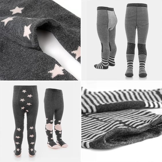 LaLoona Crawling tights 2-pack - stars pink + stripes gray - size 86/92