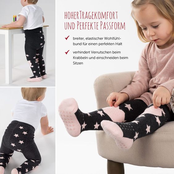 LaLoona Krabbelstrumpfhose - Sterne Rose - Gr. 74/80