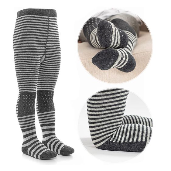 LaLoona Krabbelstrumpfhose - Streifen Grau - Gr. 74/80