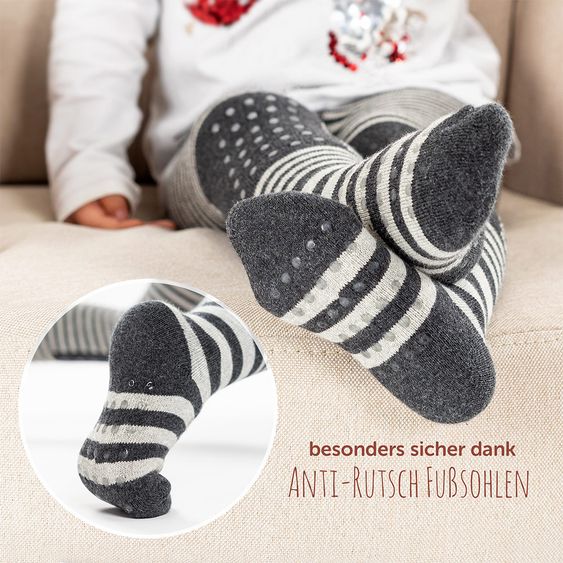 LaLoona Krabbelstrumpfhose - Streifen Grau - Gr. 74/80