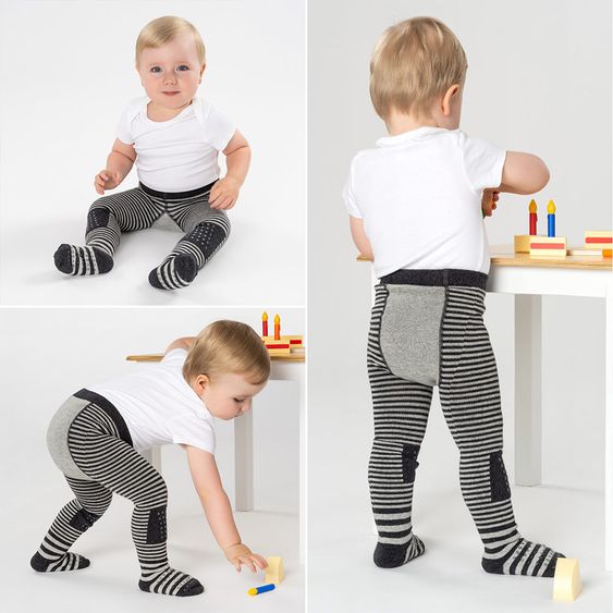 LaLoona Krabbelstrumpfhose - Streifen Grau - Gr. 74/80