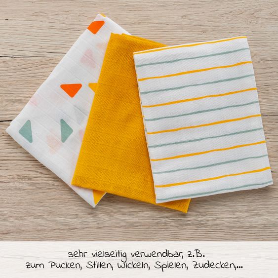 LaLoona Mullwindeln / Mulltücher / Spucktücher OEKO-TEX® 3er Pack 70 x 70 cm - Gelb