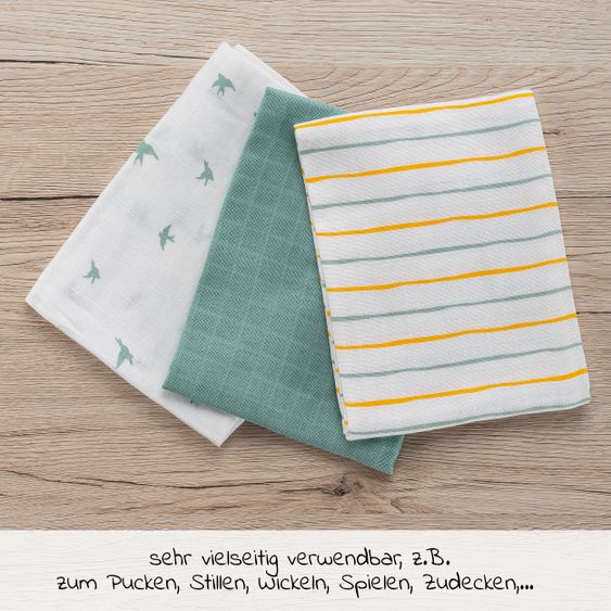 LaLoona Pannolini di garza / panni di mussola / panni per il ruttino OEKO-TEX® confezione da 3 pezzi 70 x 70 cm - Verde