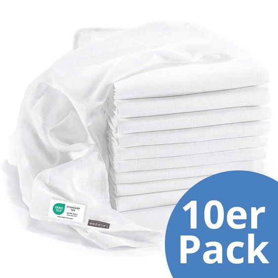 LaLoona Muslin diapers / muslin cloths / burp cloths 10 pack 80 x 80 cm - white