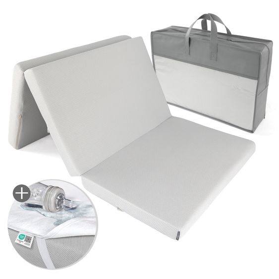 LaLoona Travel Cot Mattress Set - Mattress & waterproof cover - Grey
