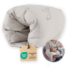 Cuscino da viaggio per l'allattamento / mini cuscino per l'allattamento 2in1 e cuscino per bambini da portare in viaggio - Giraffe - Taupe