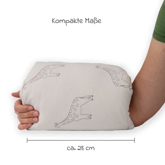 LaLoona Cuscino da viaggio per l'allattamento / mini cuscino per l'allattamento 2in1 e cuscino per bambini da portare in viaggio - Giraffe - Taupe